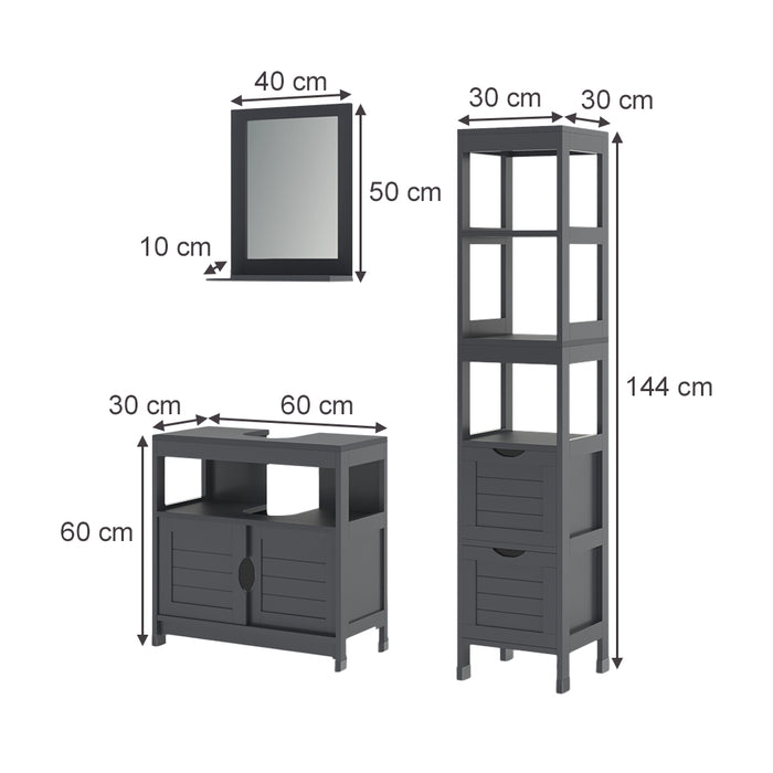 Vicco Set di mobili da bagno Grigio 3 parti