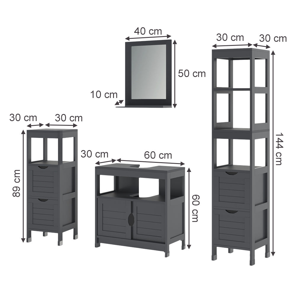 Vicco Set di mobili da bagno Grigio 4 parti