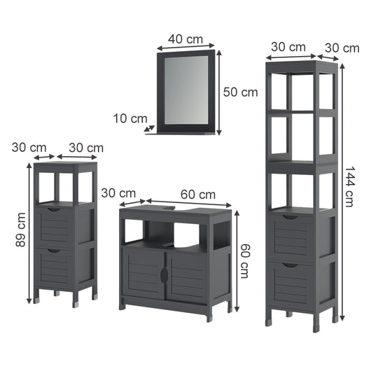 Vicco Set di mobili da bagno Grigio 4 parti