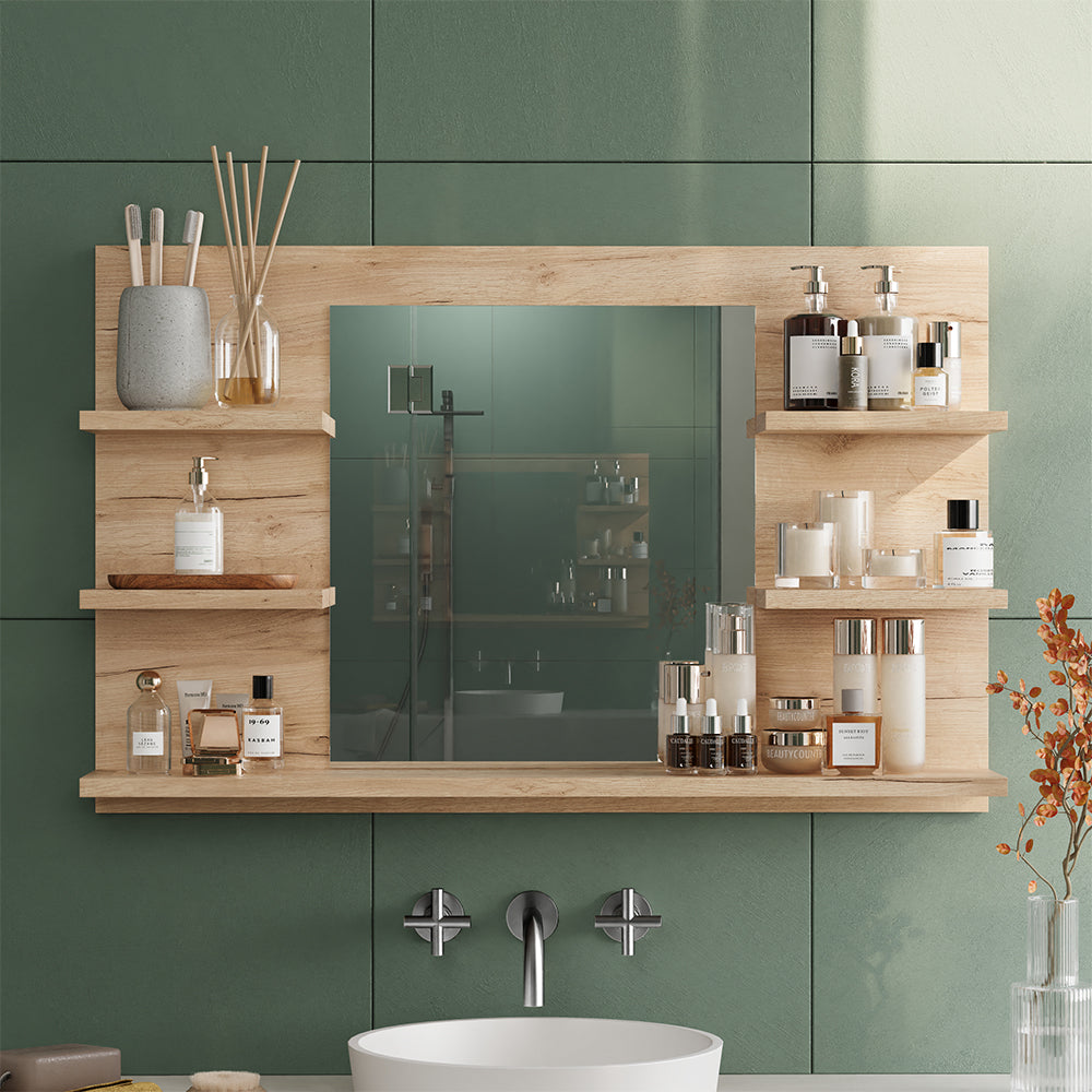 Vicco Specchio contenitore bagno Quercia dorata 78 x 50 cm con ripiani