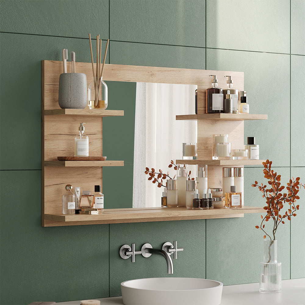 Vicco Specchio contenitore bagno Quercia dorata 78 x 50 cm con ripiani