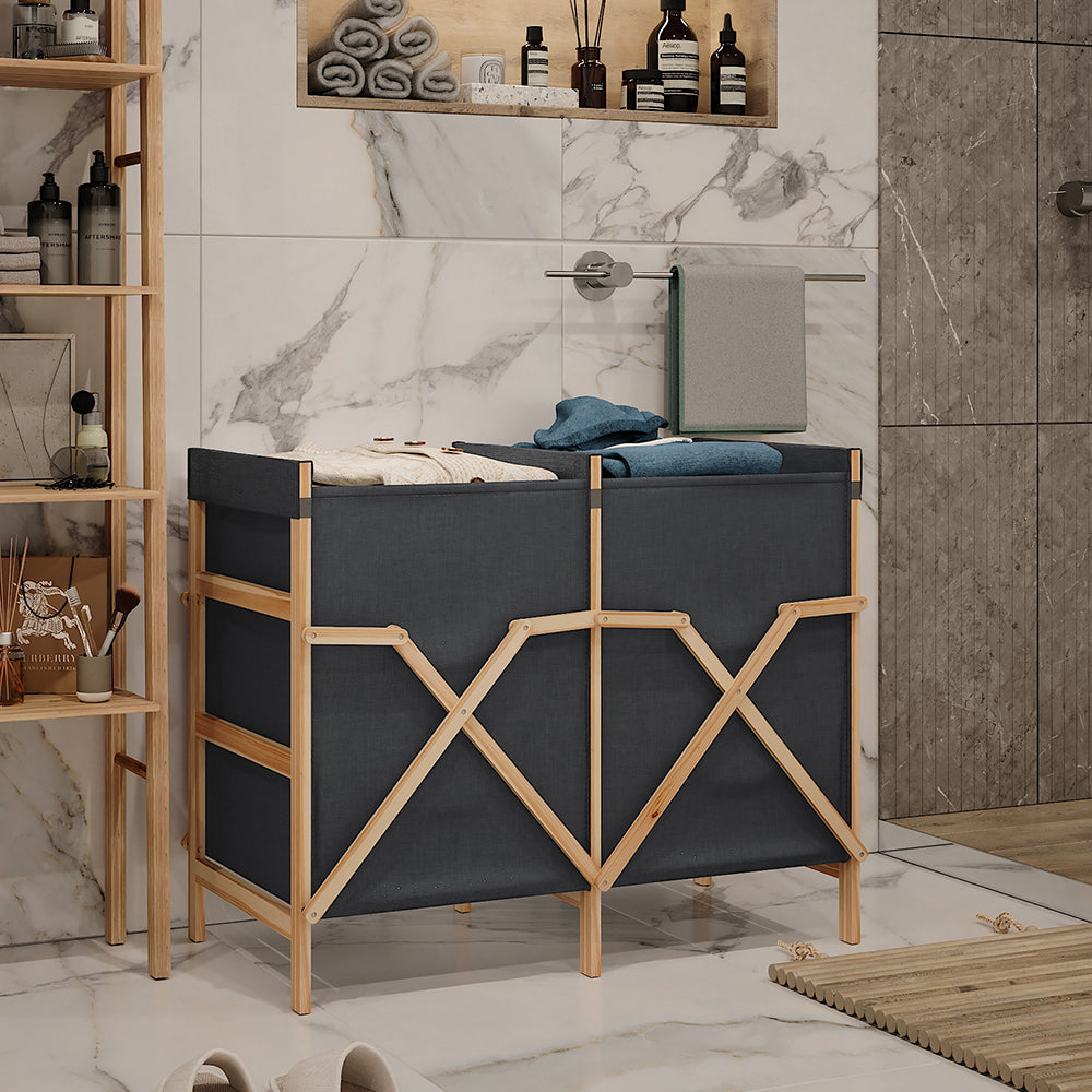 Vicco armadietto da bagno con portabiancheria Grigio 80 x 64 cm con 2 scomparti