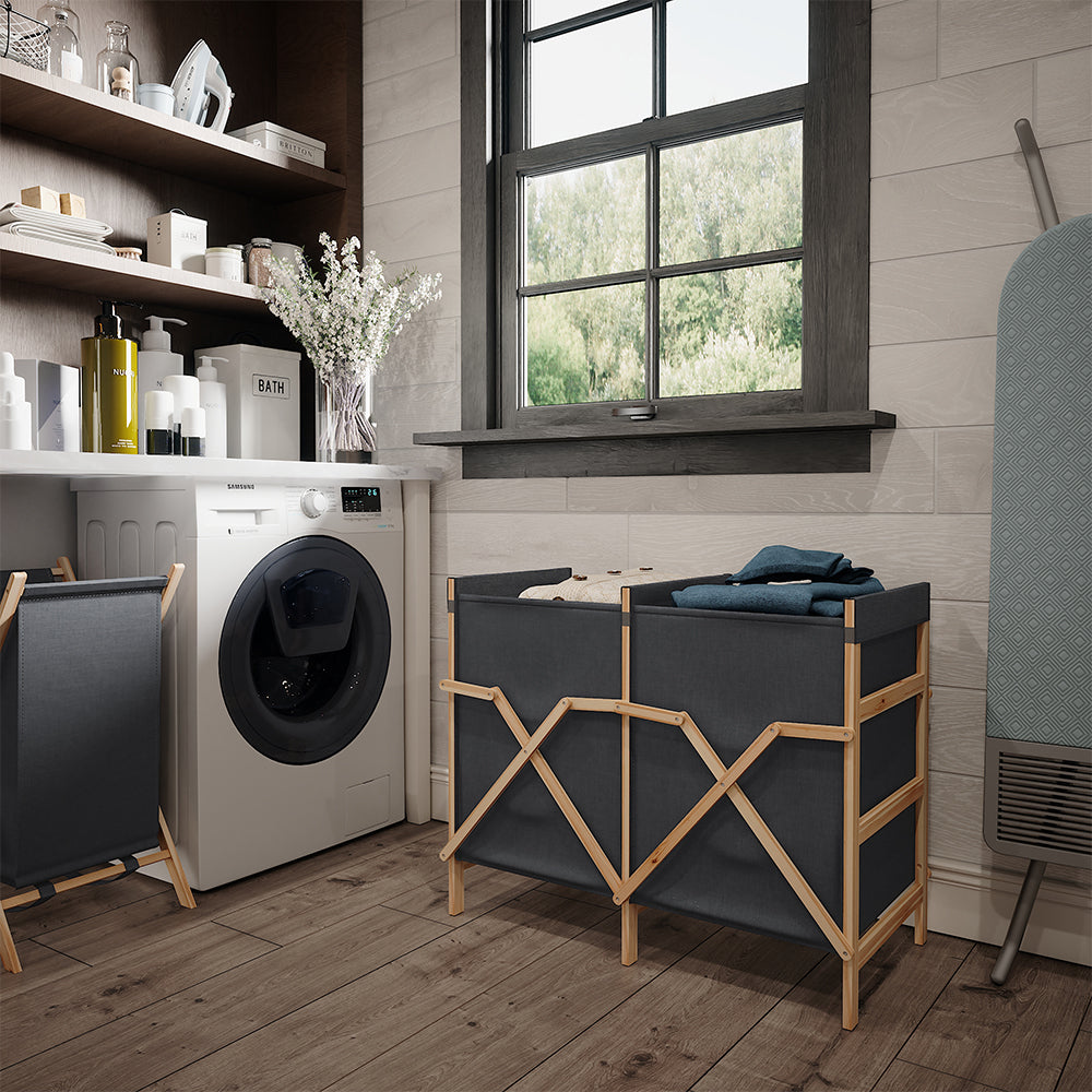 Vicco armadietto da bagno con portabiancheria Grigio 80 x 64 cm con 2 scomparti