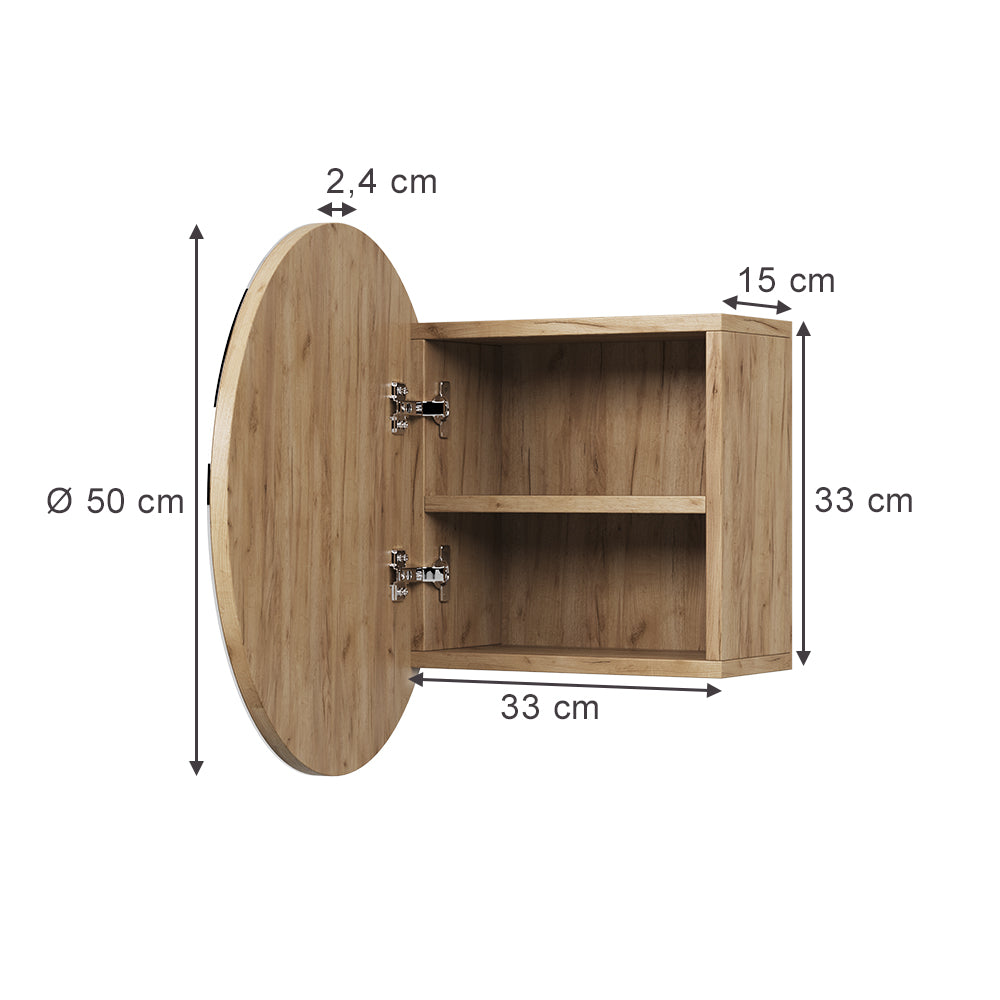 Vicco Specchio contenitore bagno Quercia dorata 50 x 50 cm con 2 scomparti