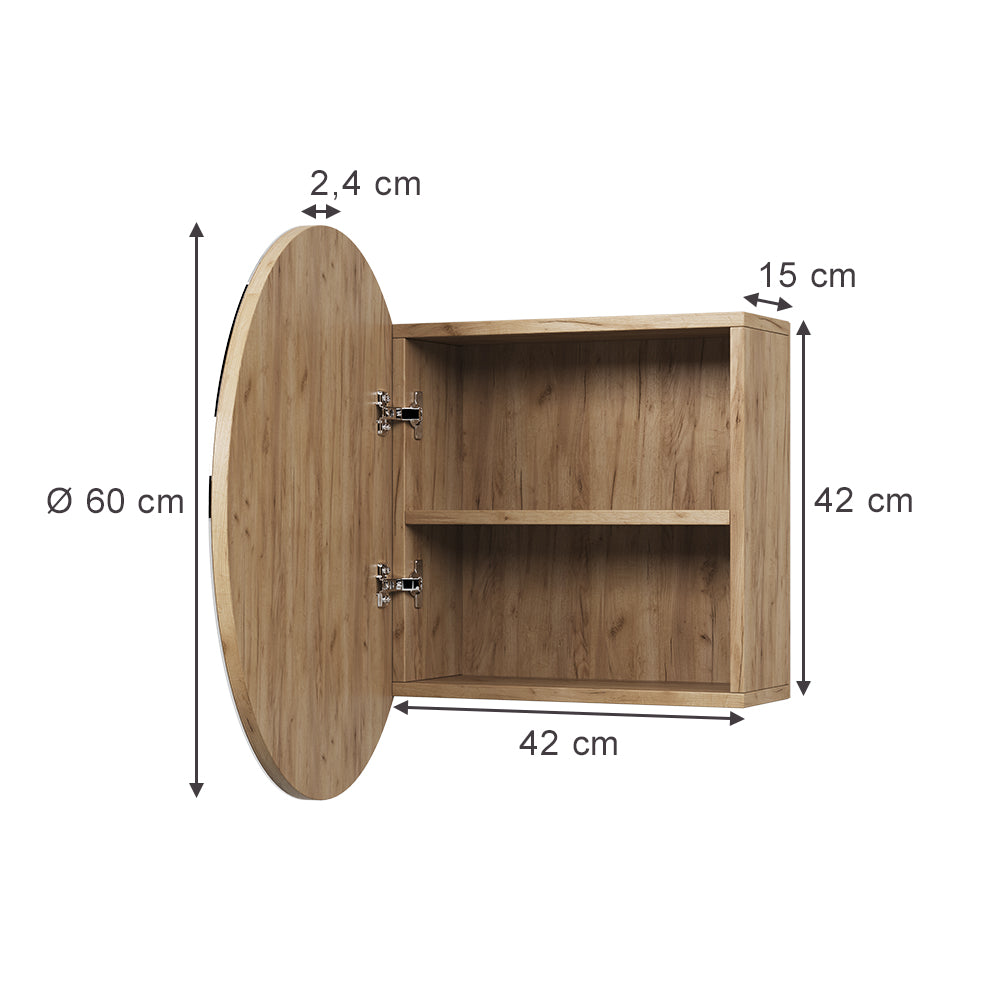 Vicco Specchio contenitore bagno Quercia dorata 60 x 60 cm con 2 scomparti