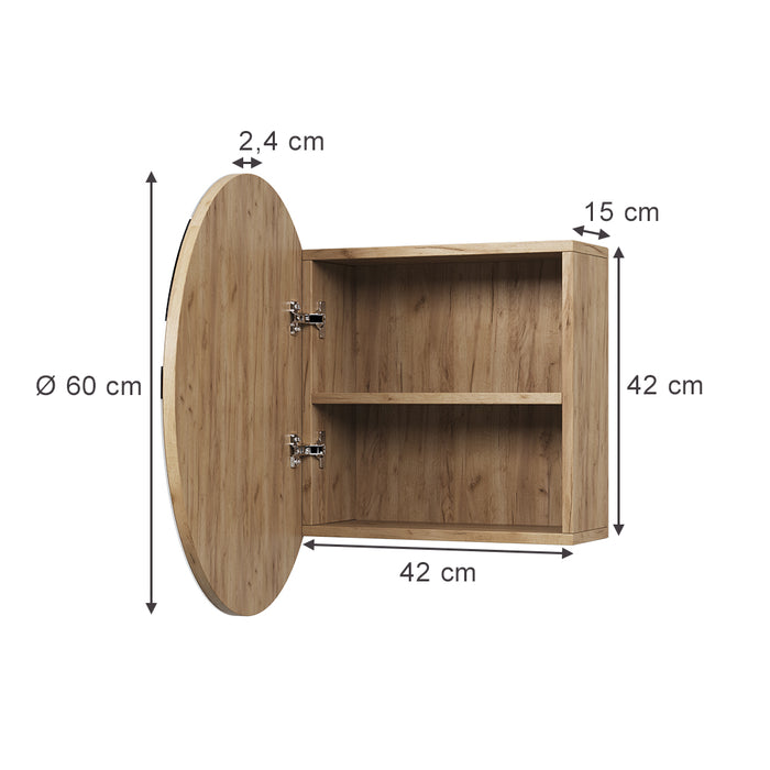Vicco Specchio contenitore bagno Quercia dorata 60 x 60 cm con 2 scomparti