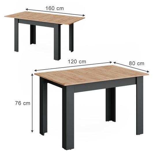 Vicco tavolo da pranzo allungabile Antracite/quercia dorata 160 x 80 cm Estensibile