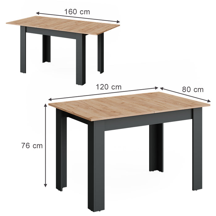 Vicco tavolo da pranzo allungabile Antracite/quercia dorata 160 x 80 cm Estensibile