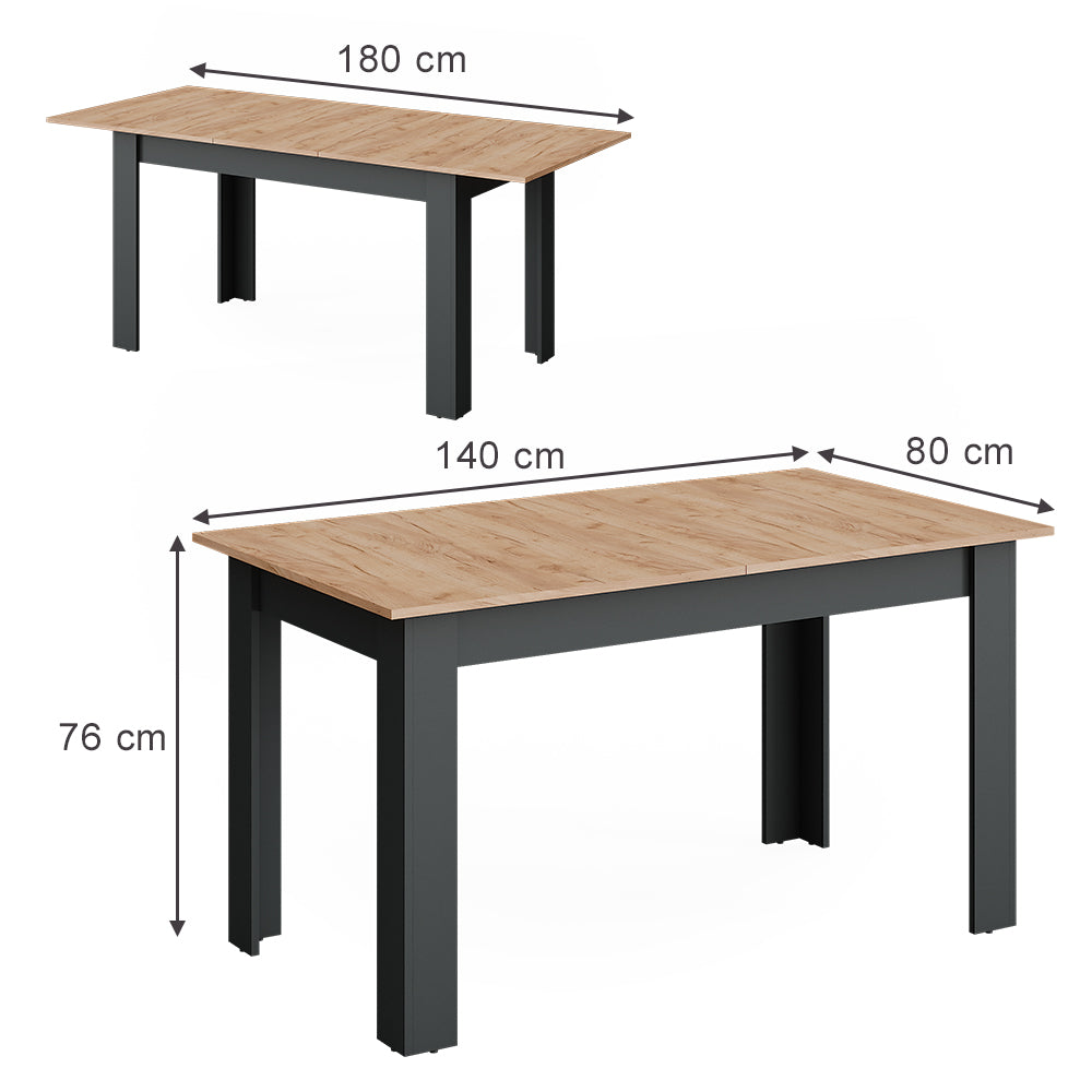 Vicco tavolo da pranzo allungabile Antracite/quercia dorata 180 x 80 cm Estensibile