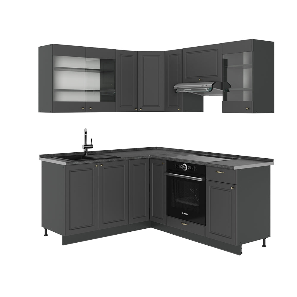 Vicco Cucina angolare completa Landhaus antrazit-oro 190 x 60 cm , PL Antracite