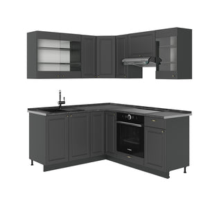 Vicco Cucina angolare completa Landhaus antrazit-oro 190 x 60 cm , PL Antracite