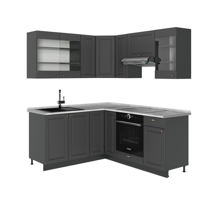 Vicco Cucina angolare completa Landhaus antrazit-oro 190 x 60 cm , PL Marmo