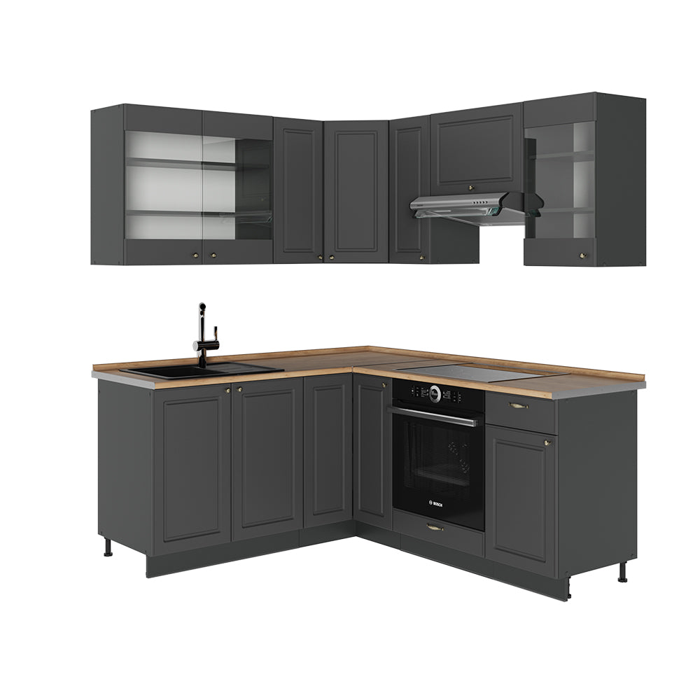 Vicco Cucina angolare completa Landhaus antrazit-oro 190 x 60 cm , PL Rovere