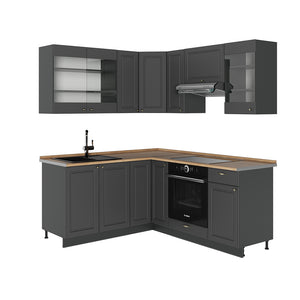 Vicco Cucina angolare completa Landhaus antrazit-oro 190 x 60 cm , PL Rovere