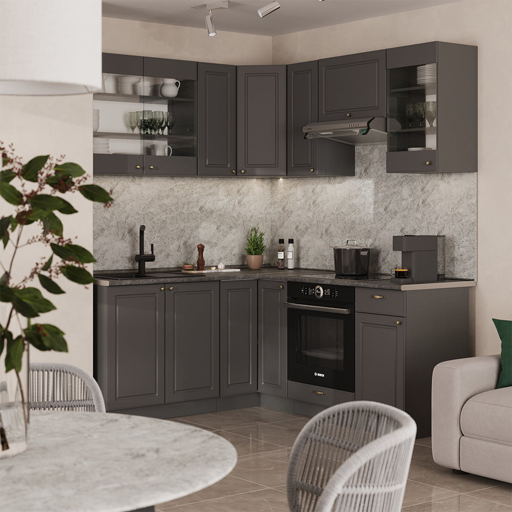 Vicco Cucina angolare completa Landhaus antrazit-oro 190 x 60 cm , PL Marmo