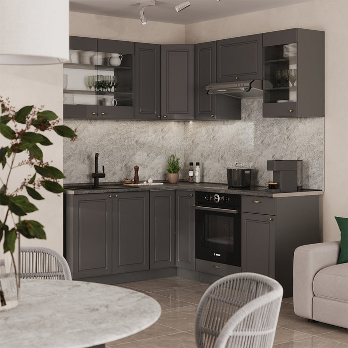 Vicco Cucina angolare completa Landhaus antrazit-oro 190 x 60 cm , PL Antracite