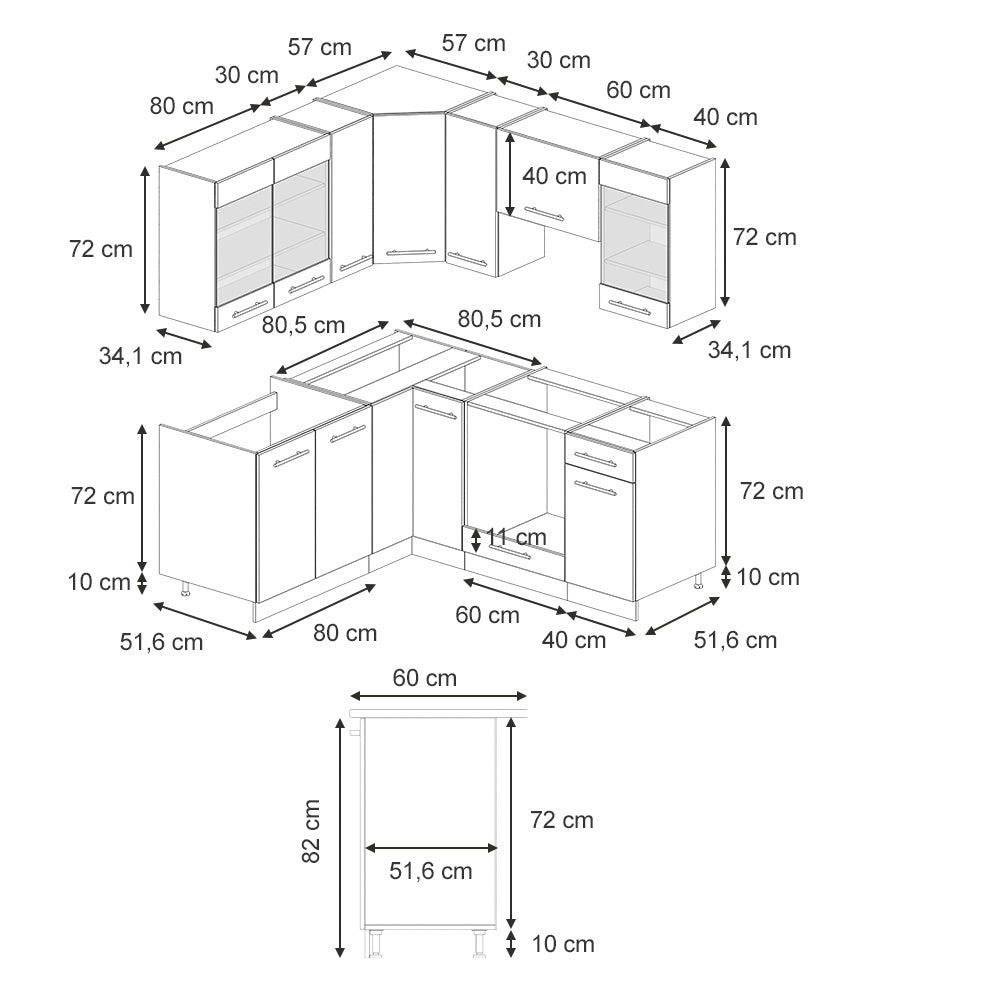 Vicco Cucina angolare completa Landhaus antrazit-oro 190 x 60 cm , PL Antracite