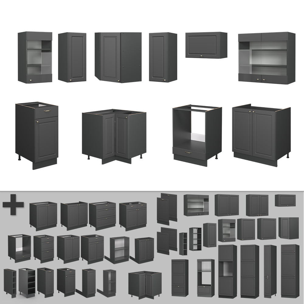 Vicco Cucina angolare completa Landhaus antrazit-oro 190 x 60 cm , PL Rovere