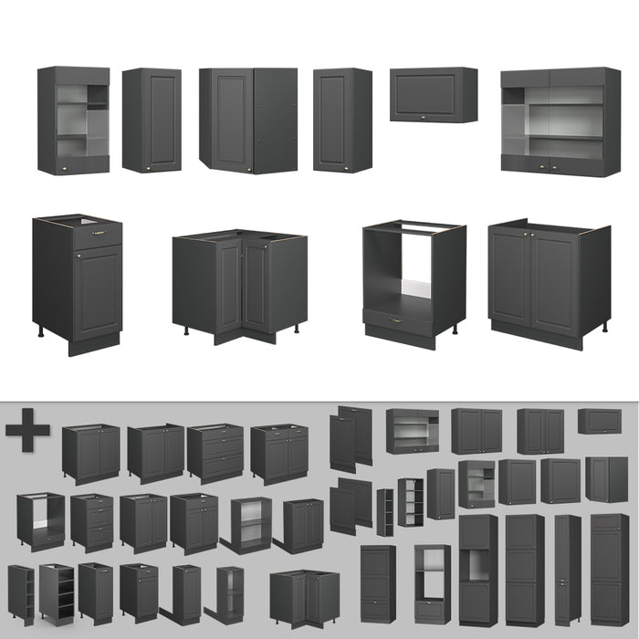 Vicco Cucina angolare completa Landhaus antrazit-oro 190 x 60 cm , PL Rovere