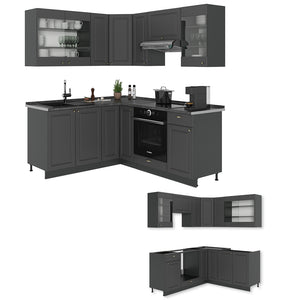 Vicco Cucina angolare completa Landhaus antrazit-oro 190 x 60 cm , PL Rovere