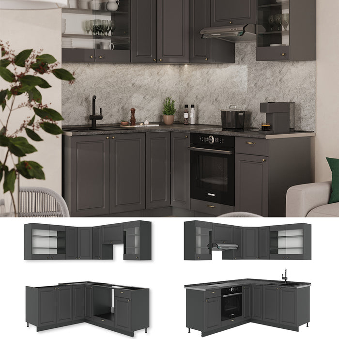 Vicco Cucina angolare completa Landhaus antrazit-oro 190 x 60 cm , PL Antracite