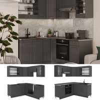 Vicco Cucina angolare completa Landhaus antrazit-oro 190 x 60 cm , PL Rovere