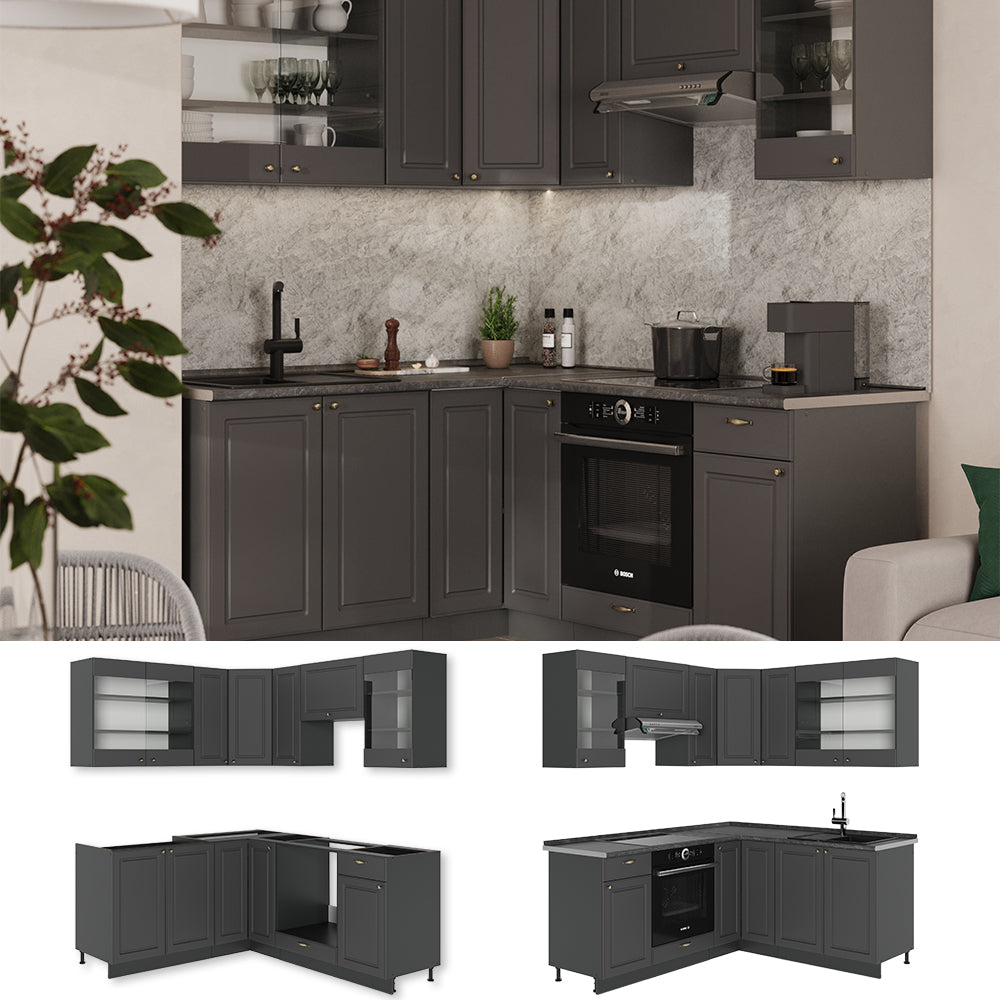 Vicco Cucina angolare completa Landhaus antrazit-oro 190 x 60 cm , PL Marmo