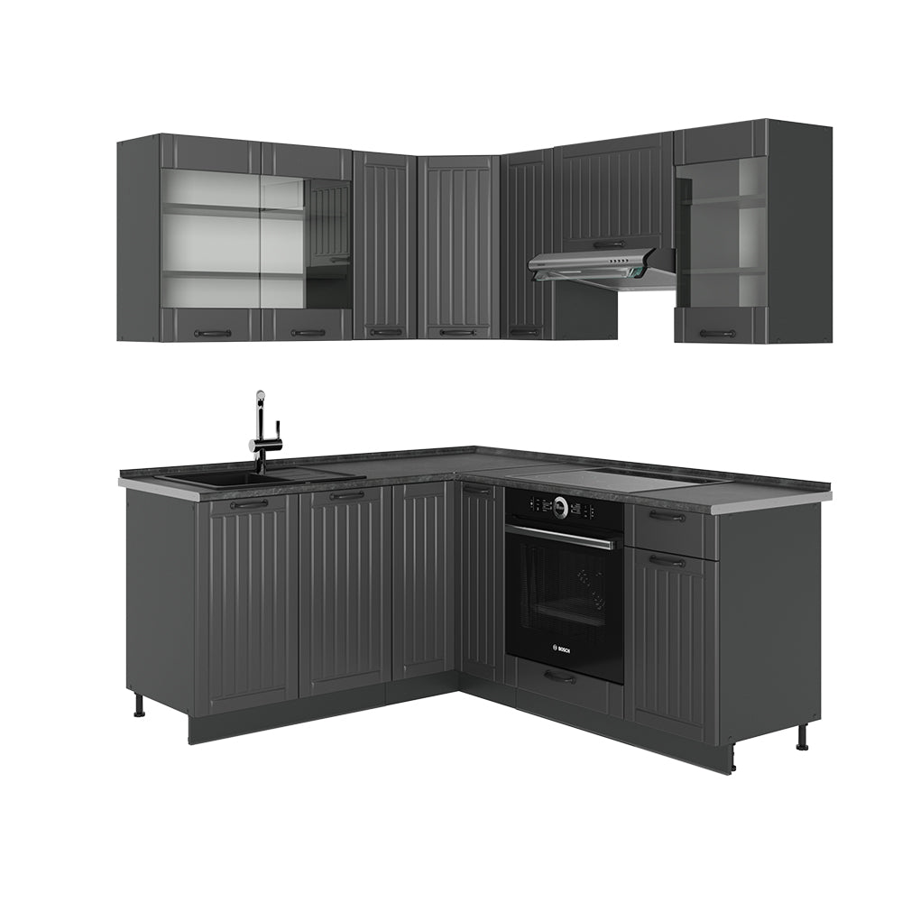 Vicco Cucina angolare completa Grigio scuro 190 x 46 cm senza piano di lavoro