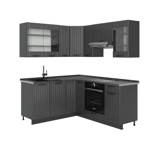 Vicco Cucina angolare completa Grigio scuro 190 x 46 cm senza piano di lavoro