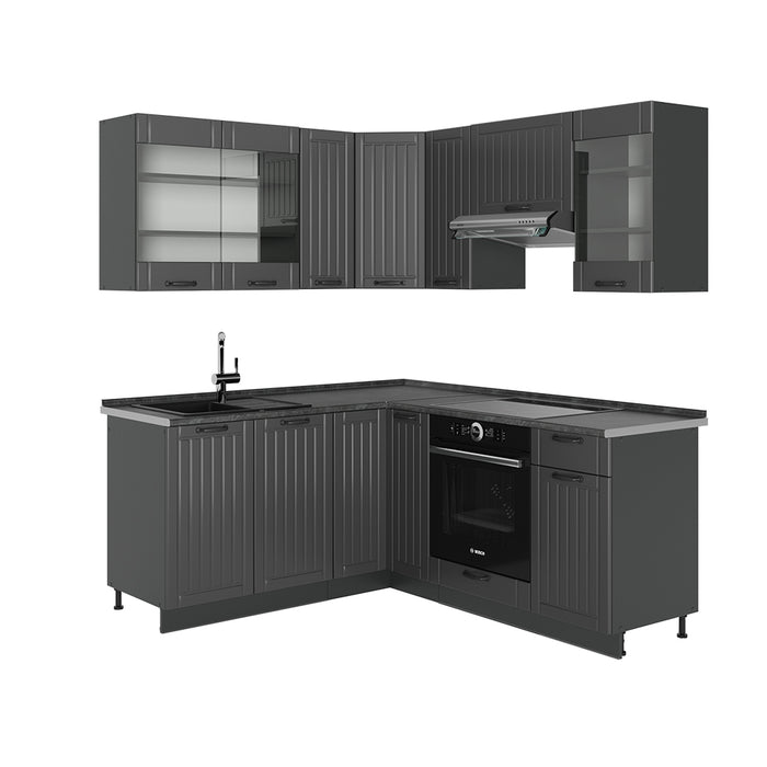 Vicco Cucina angolare completa Grigio scuro 190 x 46 cm senza piano di lavoro