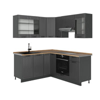 Vicco Cucina angolare completa Grigio scuro 190 x 60 cm , PL Rovere