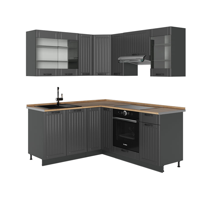 Vicco Cucina angolare completa Grigio scuro 190 x 60 cm , PL Rovere