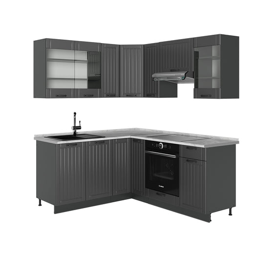 Vicco Cucina angolare completa Grigio scuro 190 x 60 cm , PL Marmo