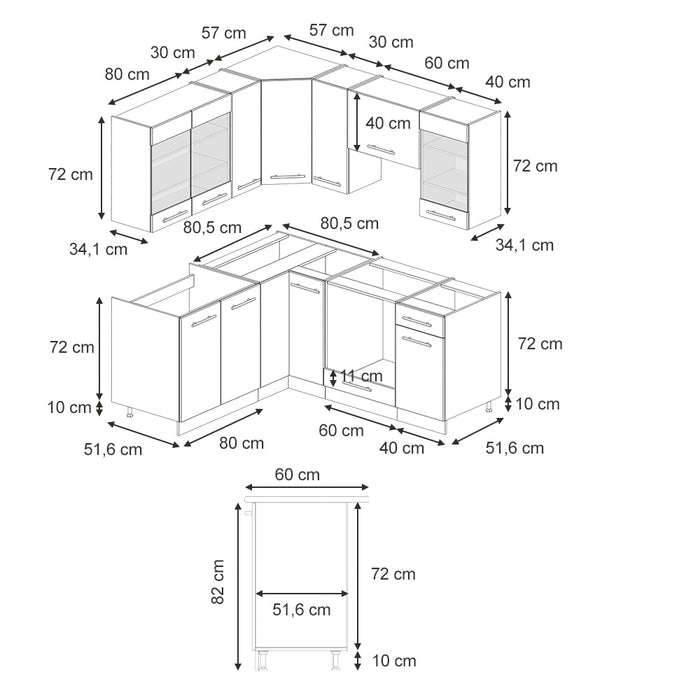 Vicco Cucina angolare completa Grigio scuro 190 x 60 cm , PL Antracite