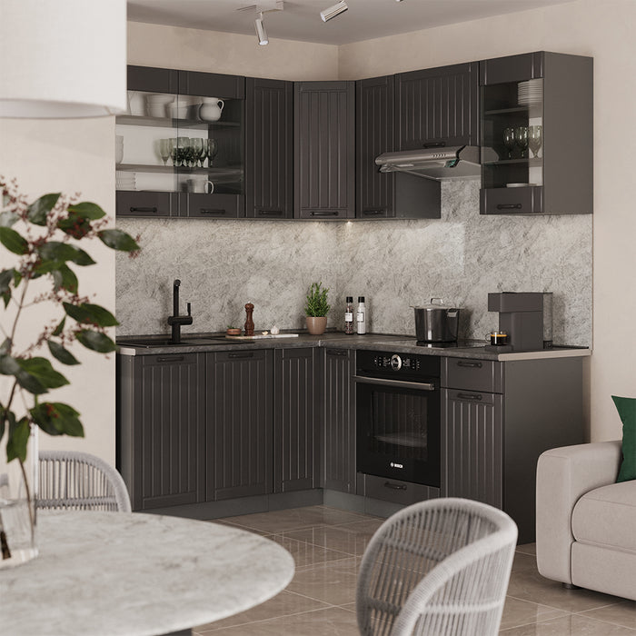 Vicco Cucina angolare completa Grigio scuro 190 x 60 cm , PL Rovere