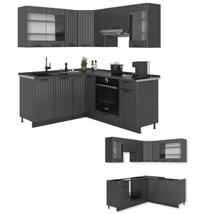 Vicco Cucina angolare completa Grigio scuro 190 x 46 cm senza piano di lavoro