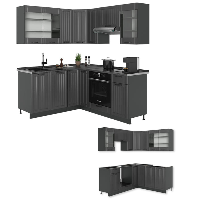 Vicco Cucina angolare completa Grigio scuro 190 x 46 cm senza piano di lavoro
