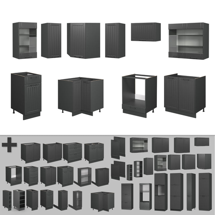 Vicco Cucina angolare completa Grigio scuro 190 x 60 cm , PL Rovere