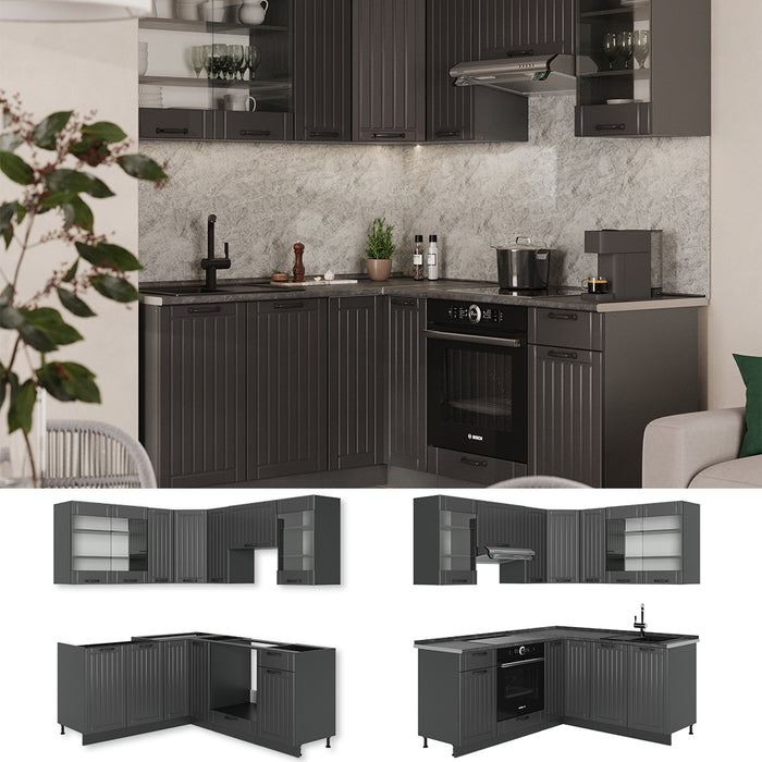 Vicco Cucina angolare completa Grigio scuro 190 x 46 cm senza piano di lavoro