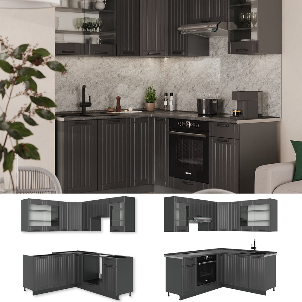 Vicco Cucina angolare completa Grigio scuro 190 x 60 cm , PL Rovere