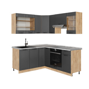 Vicco Cucina angolare completa Grigio scuro 190 x 60 cm , PL Marmo