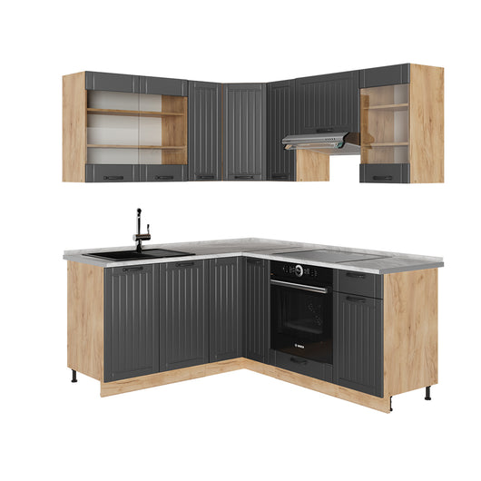 Vicco Cucina angolare completa Grigio scuro 190 x 60 cm , PL Marmo