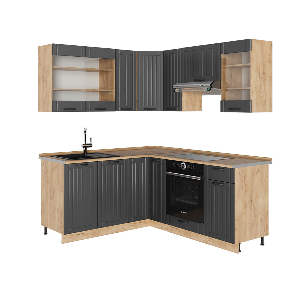Vicco Cucina angolare completa Grigio scuro 190 x 60 cm , PL Rovere