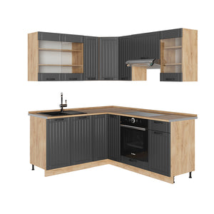 Vicco Cucina angolare completa Grigio scuro 190 x 60 cm , PL Rovere