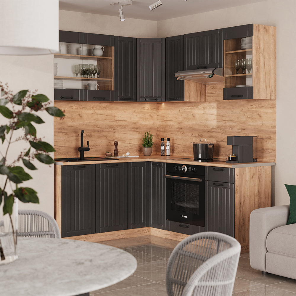 Vicco Cucina angolare completa Grigio scuro 190 x 60 cm , PL Rovere
