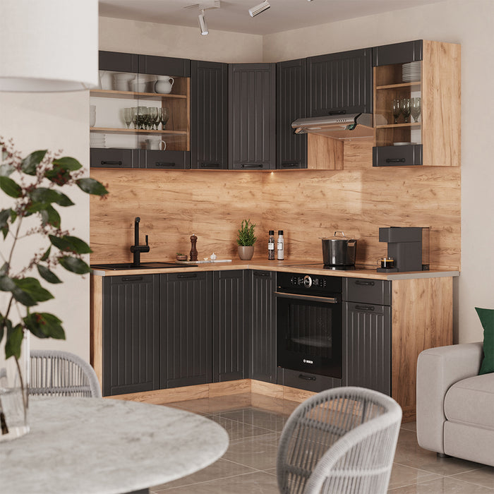Vicco Cucina angolare completa Grigio scuro 190 x 60 cm , PL Rovere