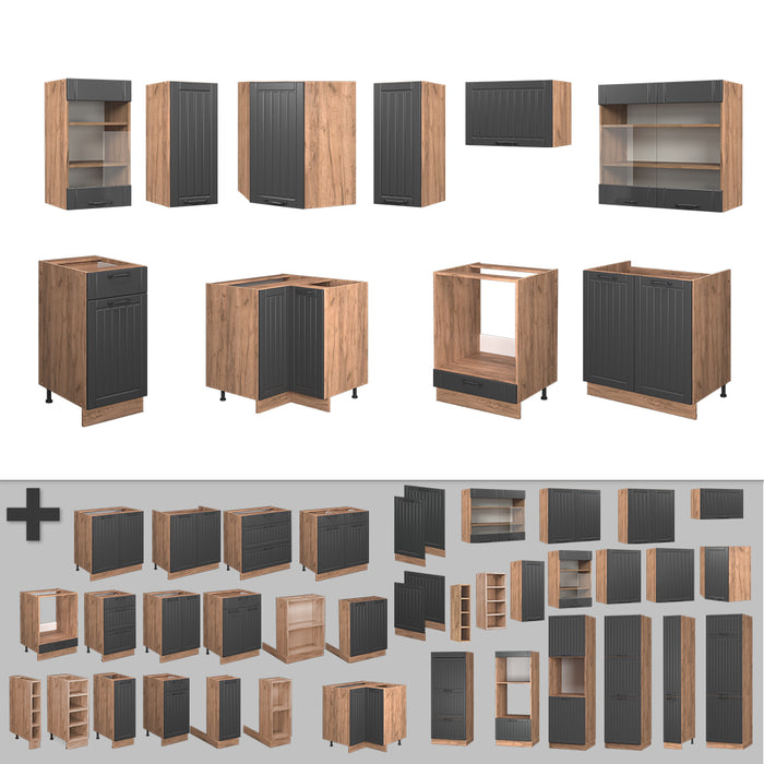 Vicco Cucina angolare completa Grigio scuro 190 x 60 cm , PL Rovere