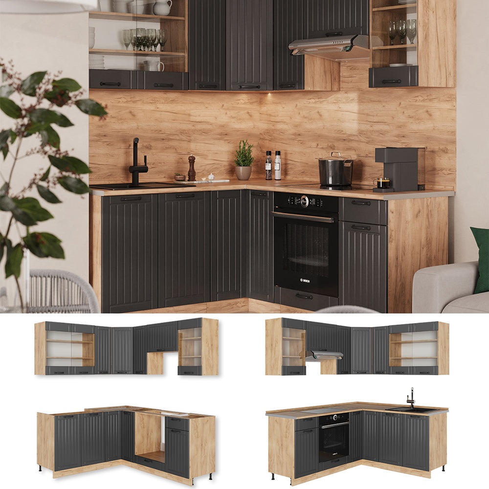 Vicco Cucina angolare completa Grigio scuro 190 x 60 cm , PL Antracite
