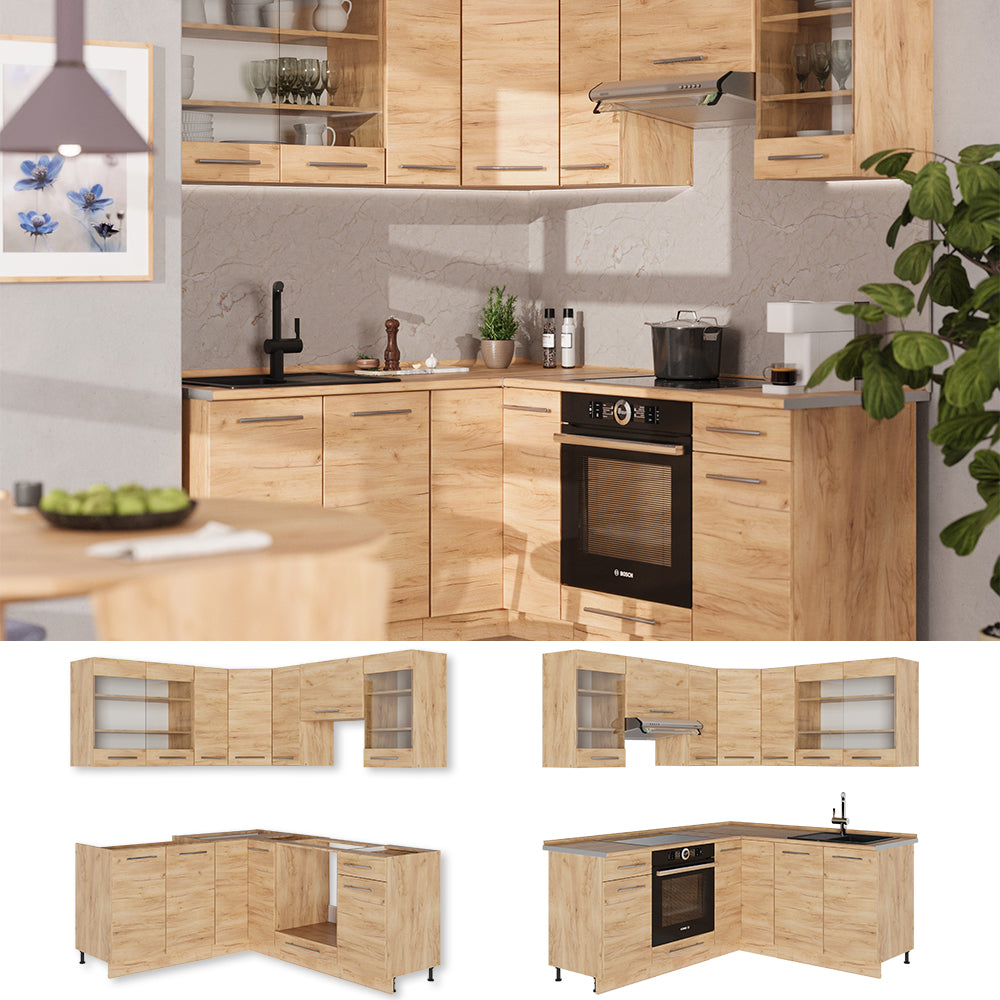 Vicco Cucina angolare completa Quercia dorata 190 x 60 cm , PL Antracite