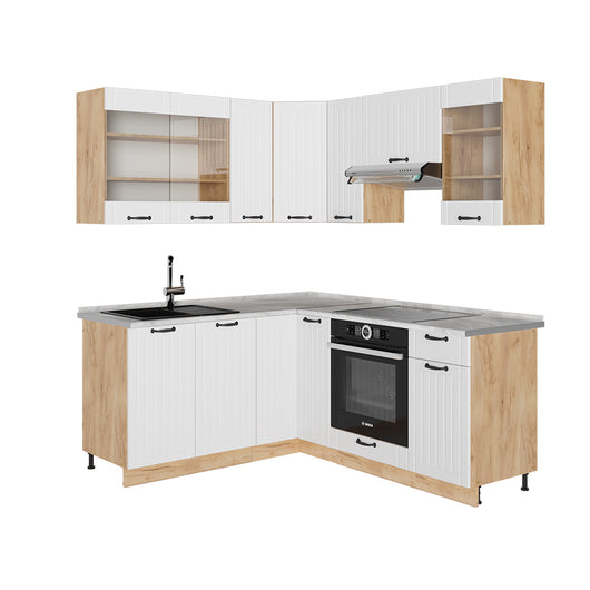 Vicco Cucina angolare completa Bianco casa di campagna 190 x 60 cm , PL Marmo